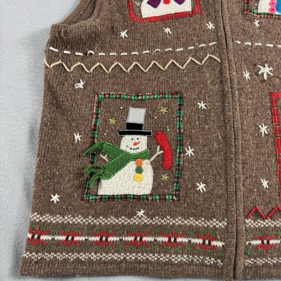 Vintage 90s Snowman Sweater Vest Sz Large Ugly Christmas Knit Retro GrandmaCore - Picture 6 of 13